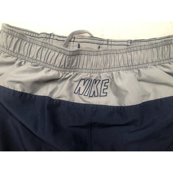 Nike Swim Trunks Navy Blue Gray Shorts Lined Elastic Waist Drawstring Mens Small - Picture 4 of 7
